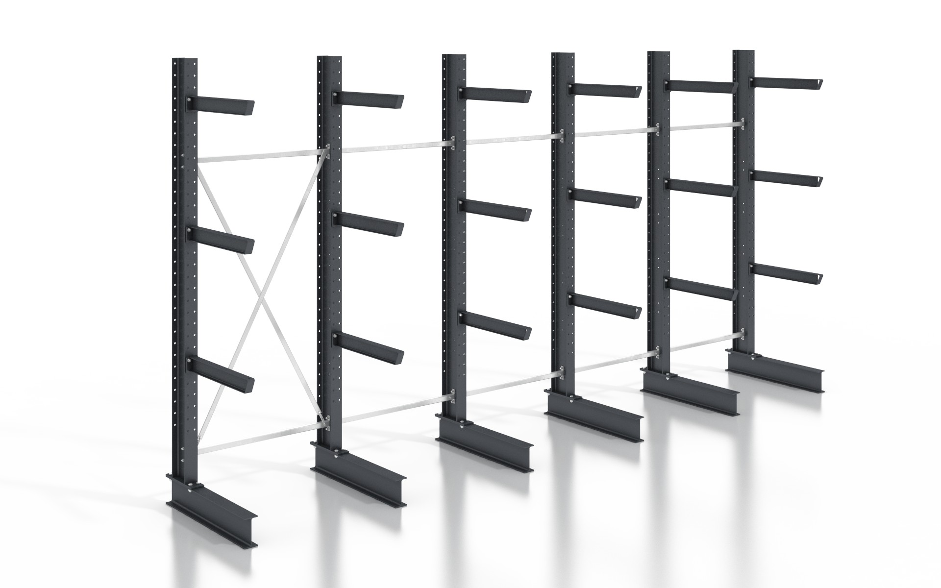 Kragarmregal einseitig 6,40 m – 255 cm | 80 cm Nutztiefe | 500 kg pro Arm | BLT